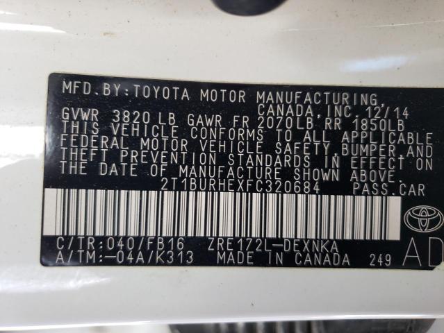 Photo 11 VIN: 2T1BURHEXFC320684 - TOYOTA COROLLA L 