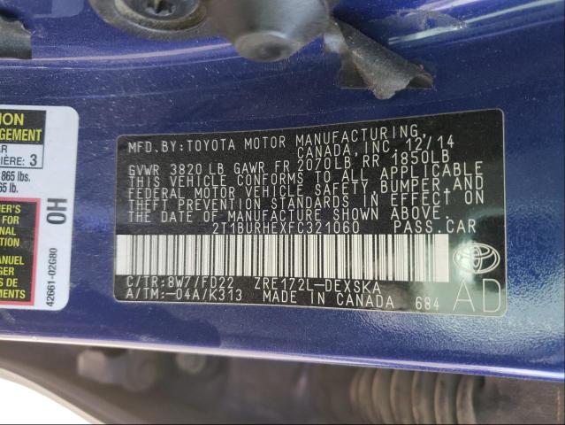 Photo 9 VIN: 2T1BURHEXFC321060 - TOYOTA COROLLA L 