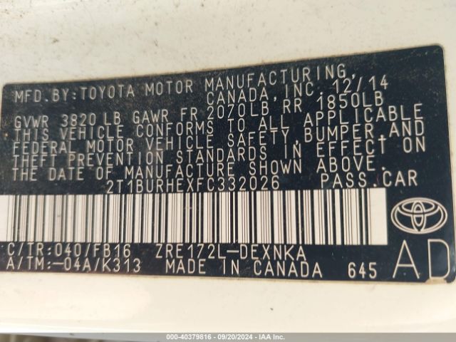 Photo 8 VIN: 2T1BURHEXFC332026 - TOYOTA COROLLA 