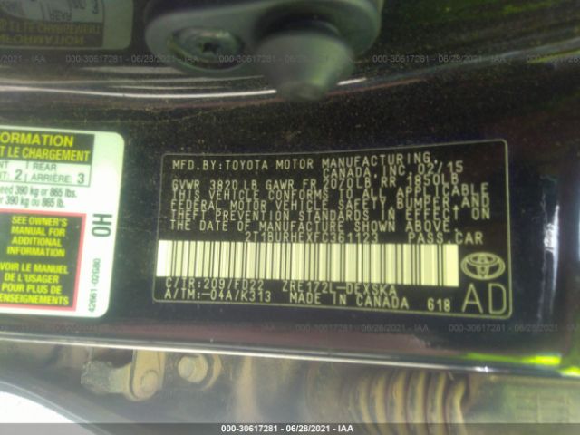 Photo 8 VIN: 2T1BURHEXFC361123 - TOYOTA COROLLA 