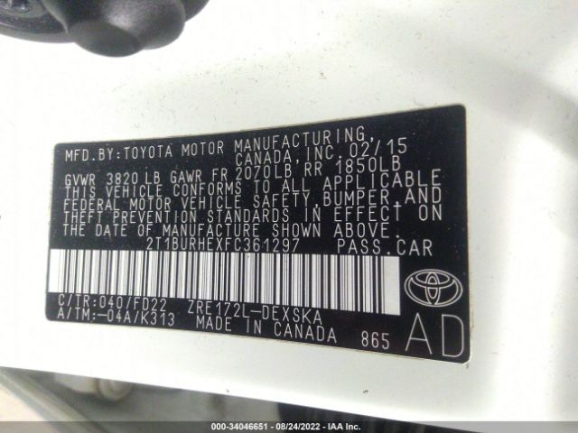 Photo 8 VIN: 2T1BURHEXFC361297 - TOYOTA COROLLA 