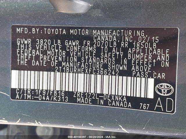 Photo 8 VIN: 2T1BURHEXFC366242 - TOYOTA COROLLA 