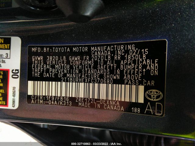 Photo 8 VIN: 2T1BURHEXFC370680 - TOYOTA COROLLA 