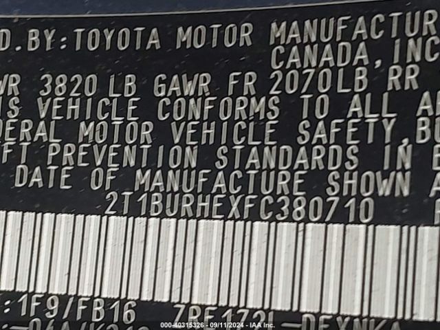 Photo 8 VIN: 2T1BURHEXFC380710 - TOYOTA COROLLA 