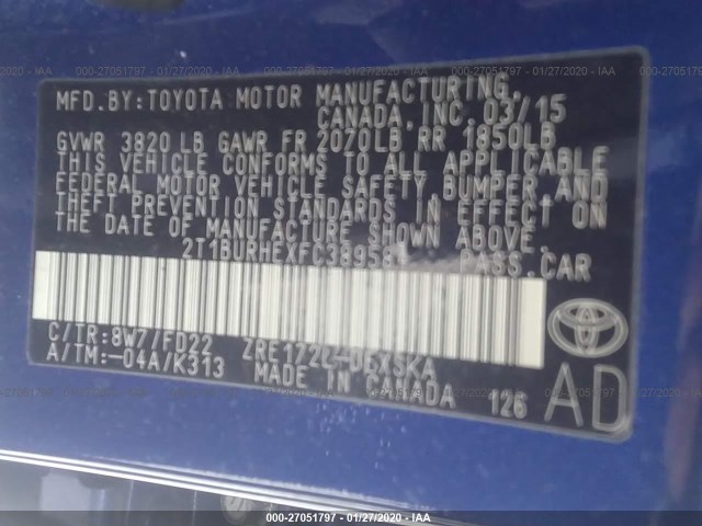 Photo 8 VIN: 2T1BURHEXFC389584 - TOYOTA COROLLA 