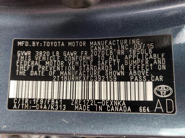 Photo 9 VIN: 2T1BURHEXFC392159 - TOYOTA COROLLA L 