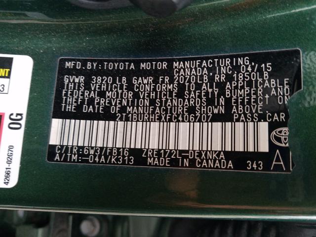 Photo 9 VIN: 2T1BURHEXFC406707 - TOYOTA COROLLA L 