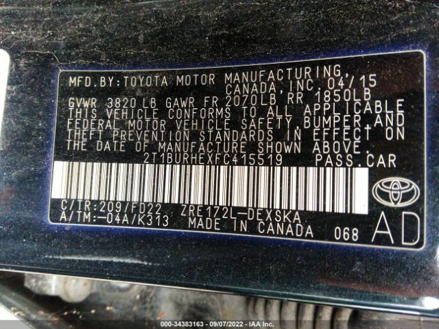 Photo 8 VIN: 2T1BURHEXFC415519 - TOYOTA COROLLA 