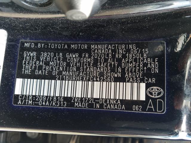 Photo 9 VIN: 2T1BURHEXFC442560 - TOYOTA COROLLA L 