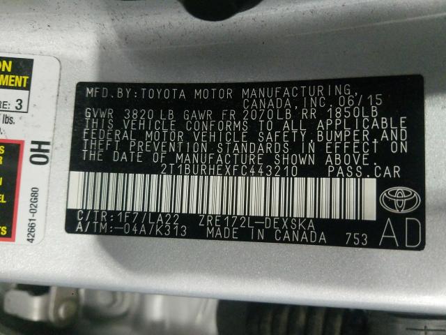 Photo 9 VIN: 2T1BURHEXFC443210 - TOYOTA COROLLA L 