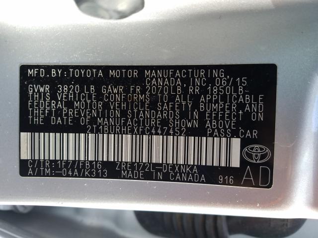 Photo 9 VIN: 2T1BURHEXFC447452 - TOYOTA COROLLA L 