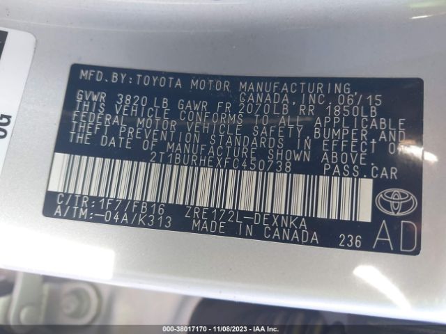 Photo 8 VIN: 2T1BURHEXFC450738 - TOYOTA COROLLA 