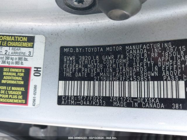 Photo 8 VIN: 2T1BURHEXFC453851 - TOYOTA COROLLA 