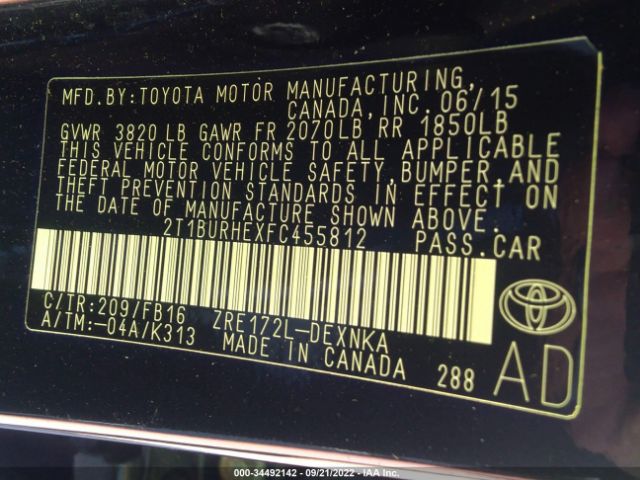 Photo 8 VIN: 2T1BURHEXFC455812 - TOYOTA COROLLA 