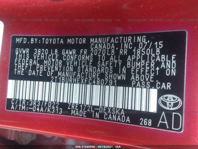 Photo 8 VIN: 2T1BURHEXFC480791 - TOYOTA COROLLA 