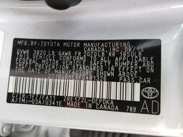 Photo 9 VIN: 2T1BURHEXFC481326 - TOYOTA COROLLA L 