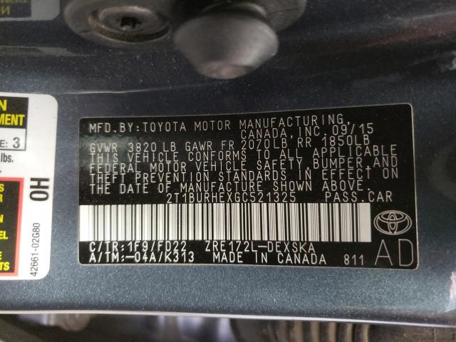 Photo 9 VIN: 2T1BURHEXGC521325 - TOYOTA COROLLA L 