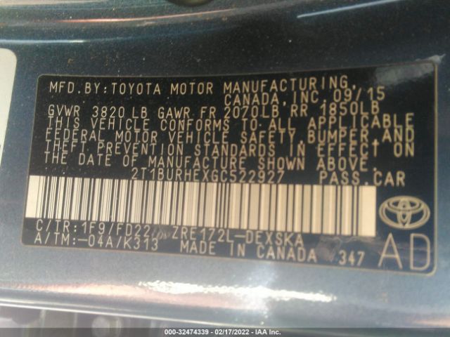 Photo 8 VIN: 2T1BURHEXGC522927 - TOYOTA COROLLA 