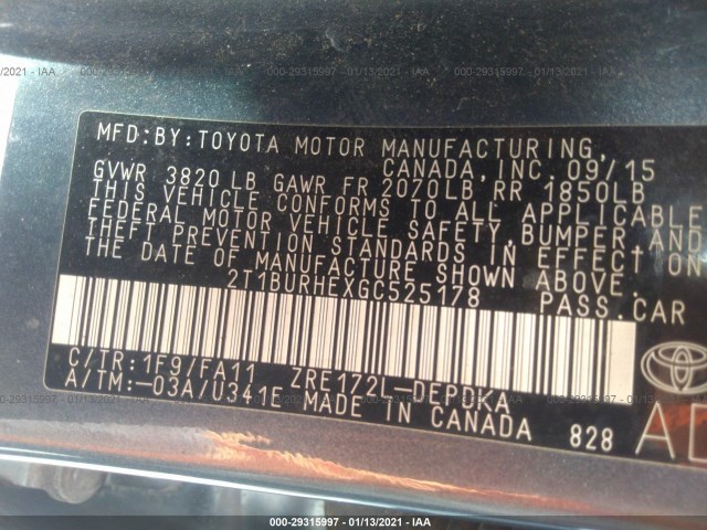 Photo 8 VIN: 2T1BURHEXGC525178 - TOYOTA COROLLA 