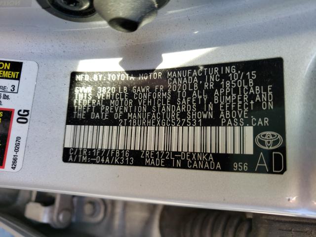 Photo 9 VIN: 2T1BURHEXGC527531 - TOYOTA COROLLA L 