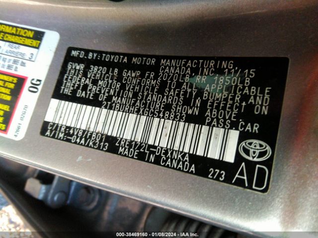 Photo 8 VIN: 2T1BURHEXGC548833 - TOYOTA COROLLA 