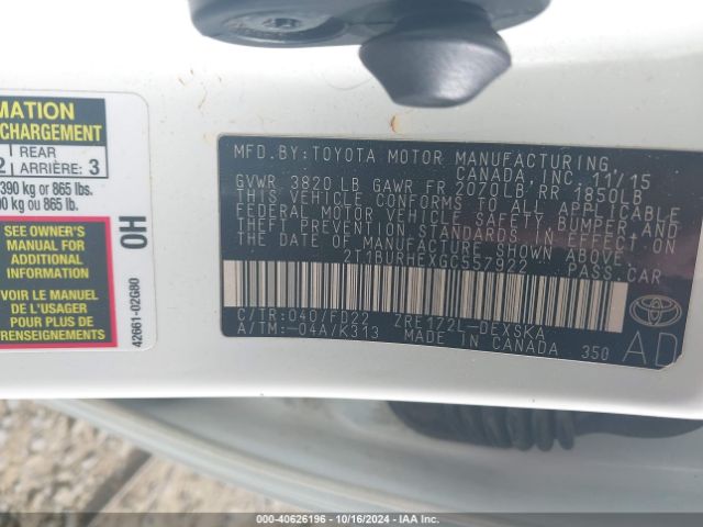 Photo 8 VIN: 2T1BURHEXGC557922 - TOYOTA COROLLA 