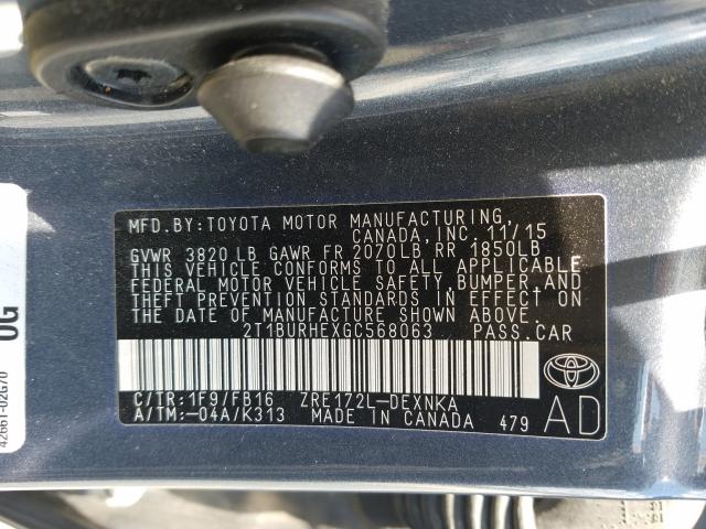 Photo 9 VIN: 2T1BURHEXGC568063 - TOYOTA COROLLA L 