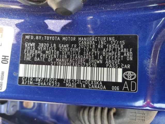 Photo 12 VIN: 2T1BURHEXGC579516 - TOYOTA COROLLA L 