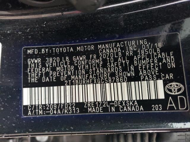 Photo 11 VIN: 2T1BURHEXGC587860 - TOYOTA COROLLA L 