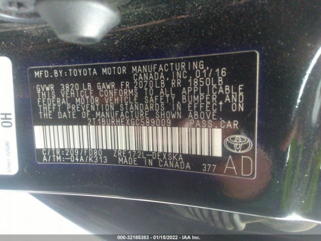 Photo 8 VIN: 2T1BURHEXGC589009 - TOYOTA COROLLA 