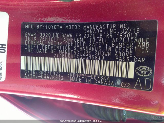 Photo 8 VIN: 2T1BURHEXGC615849 - TOYOTA COROLLA 