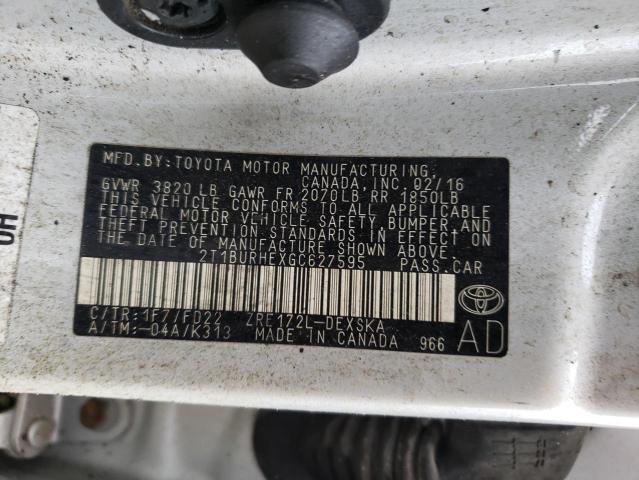 Photo 11 VIN: 2T1BURHEXGC627595 - TOYOTA COROLLA L 