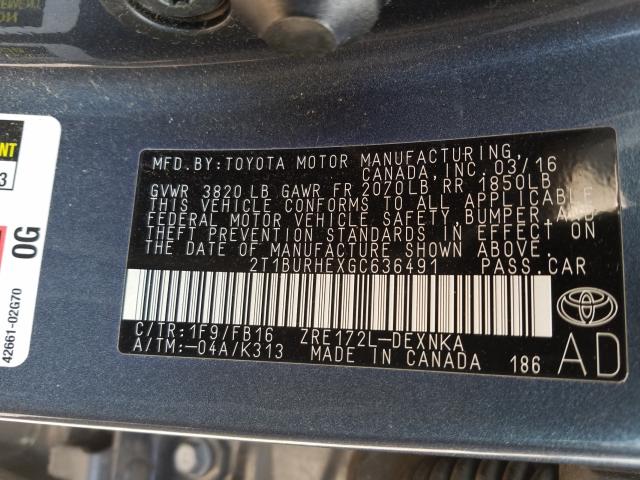 Photo 9 VIN: 2T1BURHEXGC636491 - TOYOTA COROLLA L 