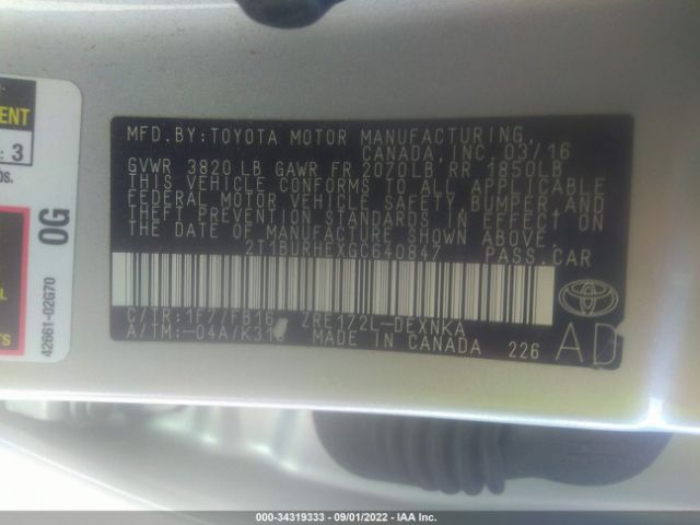 Photo 8 VIN: 2T1BURHEXGC640847 - TOYOTA COROLLA 