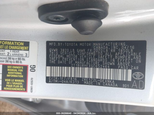 Photo 8 VIN: 2T1BURHEXGC652464 - TOYOTA COROLLA 