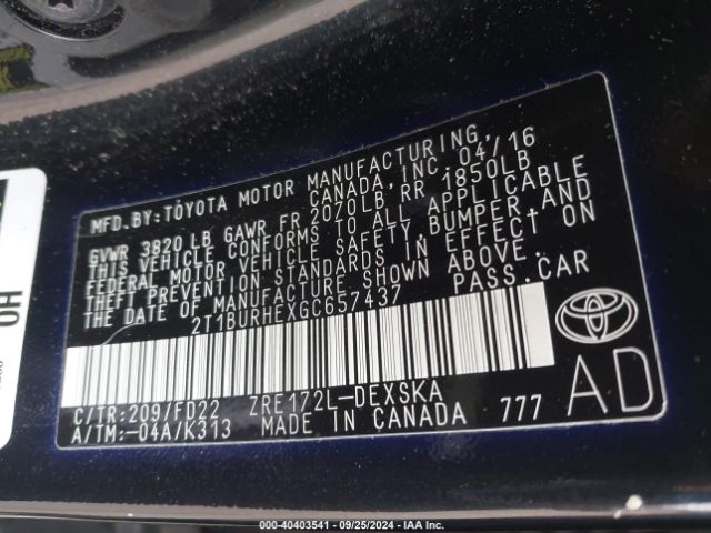 Photo 8 VIN: 2T1BURHEXGC657437 - TOYOTA COROLLA 