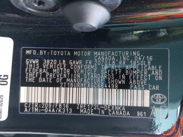 Photo 9 VIN: 2T1BURHEXGC664498 - TOYOTA COROLLA L 