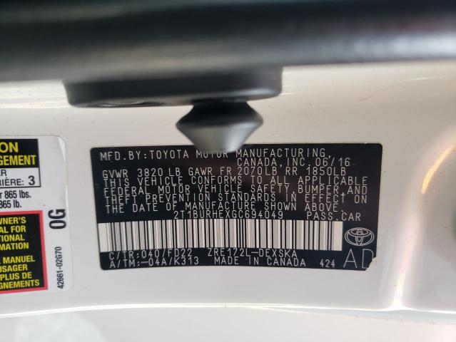 Photo 9 VIN: 2T1BURHEXGC694049 - TOYOTA COROLLA L 