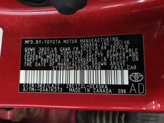 Photo 9 VIN: 2T1BURHEXGC695766 - TOYOTA COROLLA L 