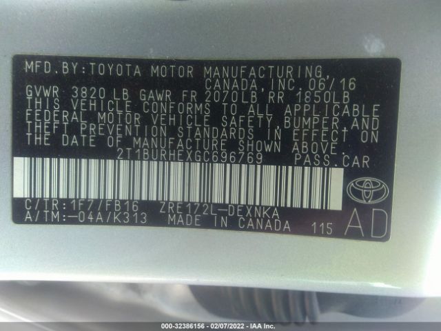 Photo 8 VIN: 2T1BURHEXGC696769 - TOYOTA COROLLA 