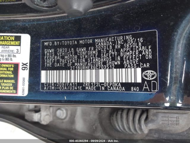 Photo 8 VIN: 2T1BURHEXGC703512 - TOYOTA COROLLA 