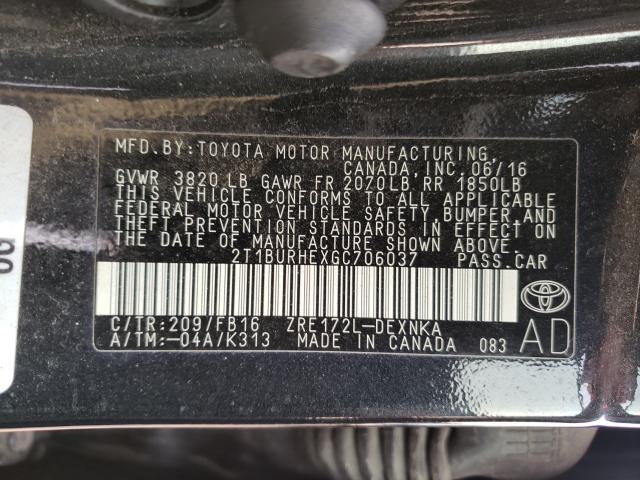 Photo 9 VIN: 2T1BURHEXGC706037 - TOYOTA COROLLA L 