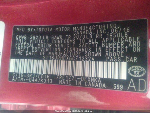 Photo 8 VIN: 2T1BURHEXGC712324 - TOYOTA COROLLA 