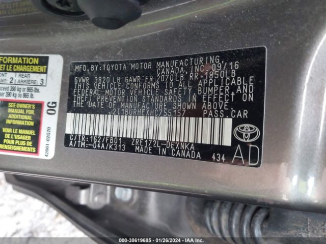 Photo 8 VIN: 2T1BURHEXHC755157 - TOYOTA COROLLA 