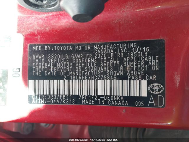 Photo 8 VIN: 2T1BURHEXHC775845 - TOYOTA COROLLA 