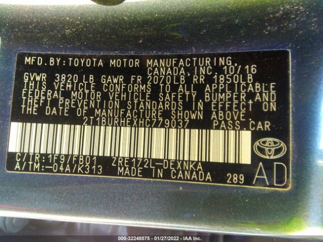 Photo 8 VIN: 2T1BURHEXHC779037 - TOYOTA COROLLA 