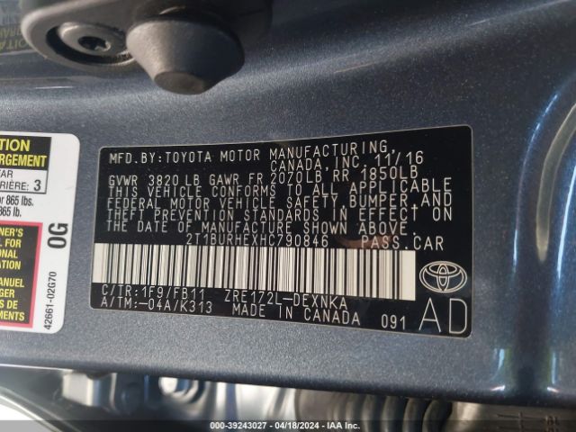 Photo 8 VIN: 2T1BURHEXHC790846 - TOYOTA COROLLA 