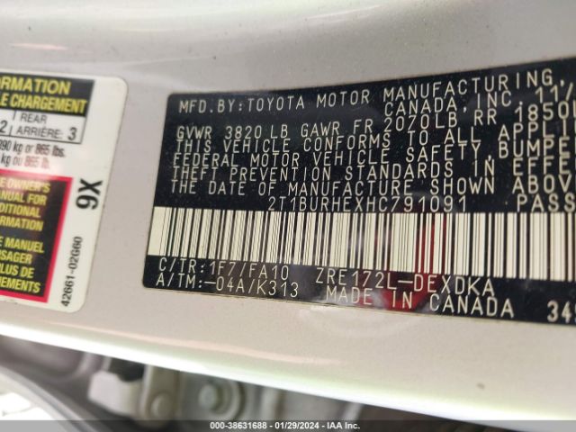 Photo 8 VIN: 2T1BURHEXHC791091 - TOYOTA COROLLA 