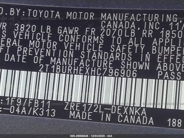 Photo 8 VIN: 2T1BURHEXHC796906 - TOYOTA COROLLA 