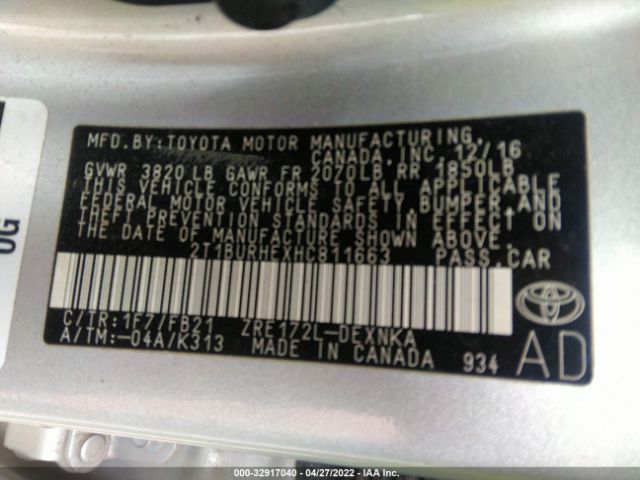 Photo 8 VIN: 2T1BURHEXHC811663 - TOYOTA COROLLA 